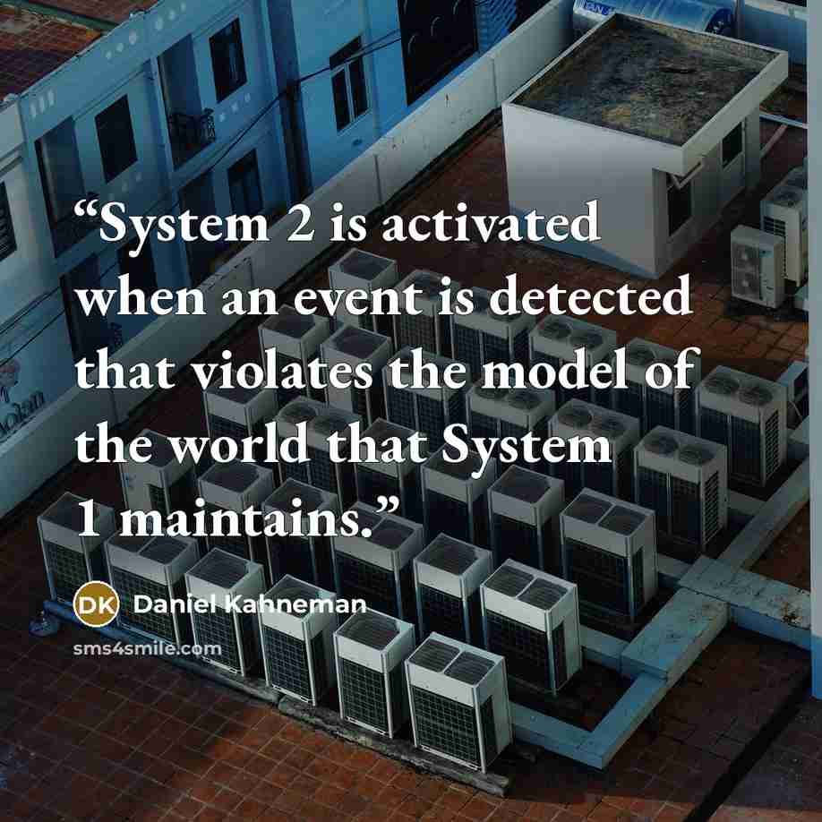 “System 2 is activated when an event is detected that violates the model of the world that System 1 maintains.” quote by Daniel Kahneman