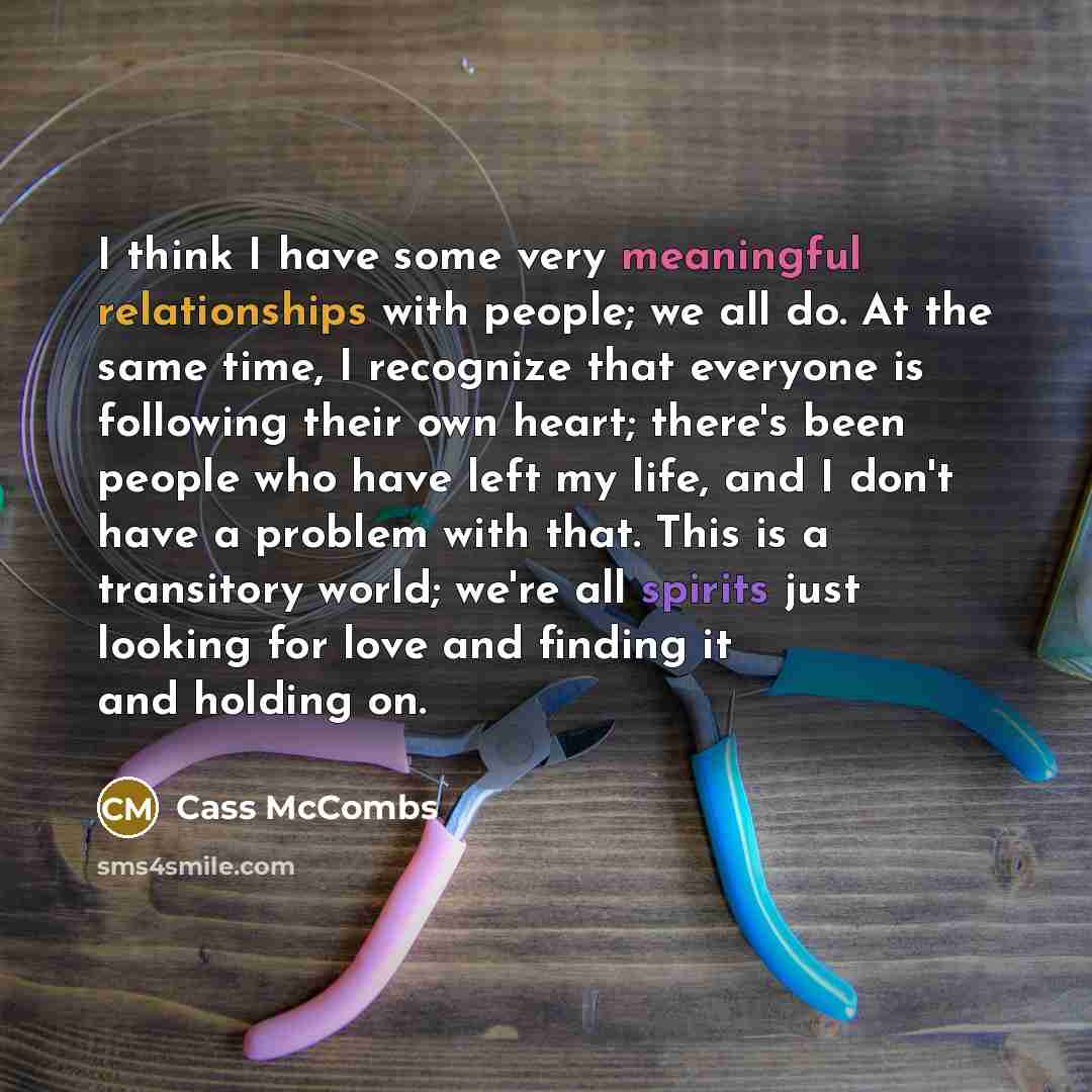 “I think I have some very meaningful relationships with people; we all do. At the same time, I recognize that everyone is following their own heart; there's been people who have left my life, and I don't have a problem with that. This is a transitory world; we're all spirits just looking for love…” quote by Cass McCombs