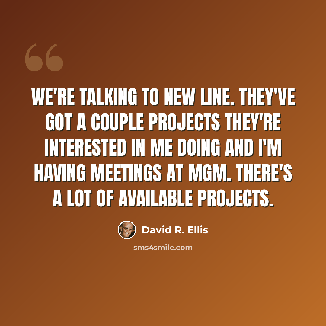 “We're talking to New Line. They've got a couple projects they're interested in me doing and I'm having meetings at MGM. There's a lot of available projects.” quote by David R. Ellis