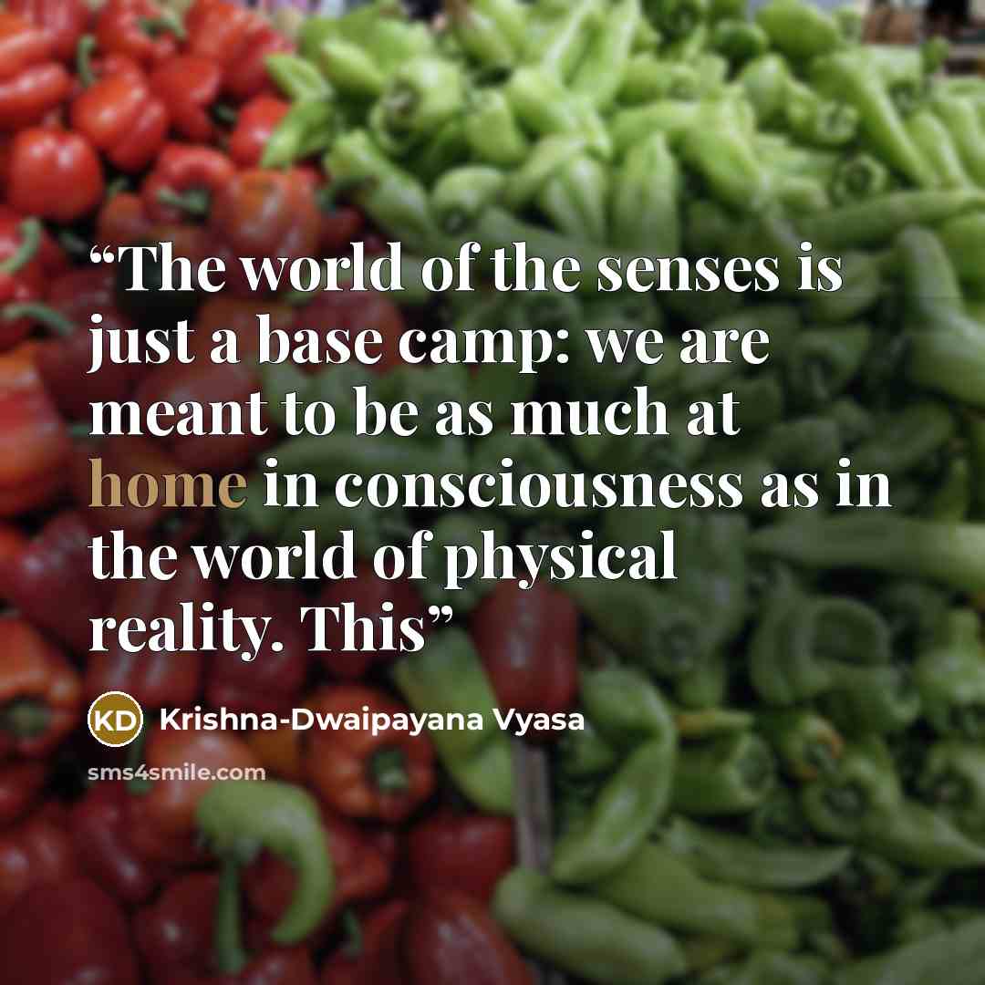 “The world of the senses is just a base camp: we are meant to be as much at home in consciousness as in the world of physical reality. This” quote by Krishna-Dwaipayana Vyasa
