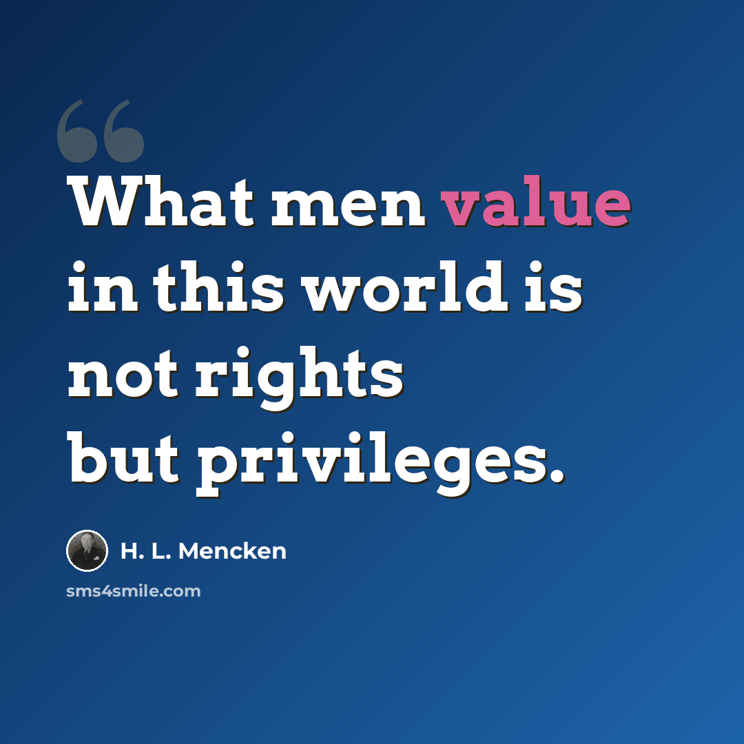 “What men value in this world is not rights but privileges.” quote by H. L. Mencken