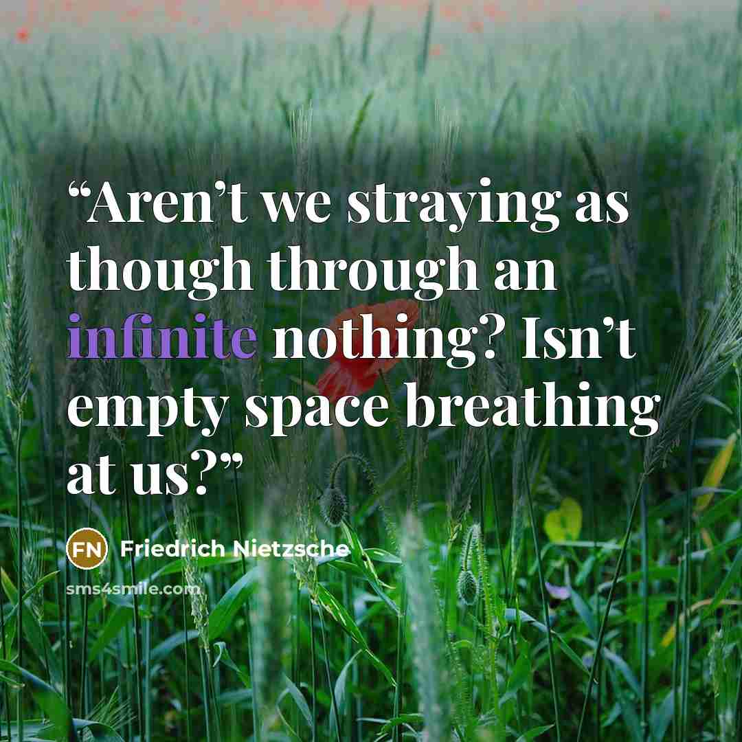 “Aren’t we straying as though through an infinite nothing? Isn’t empty space breathing at us?” quote by Friedrich Nietzsche