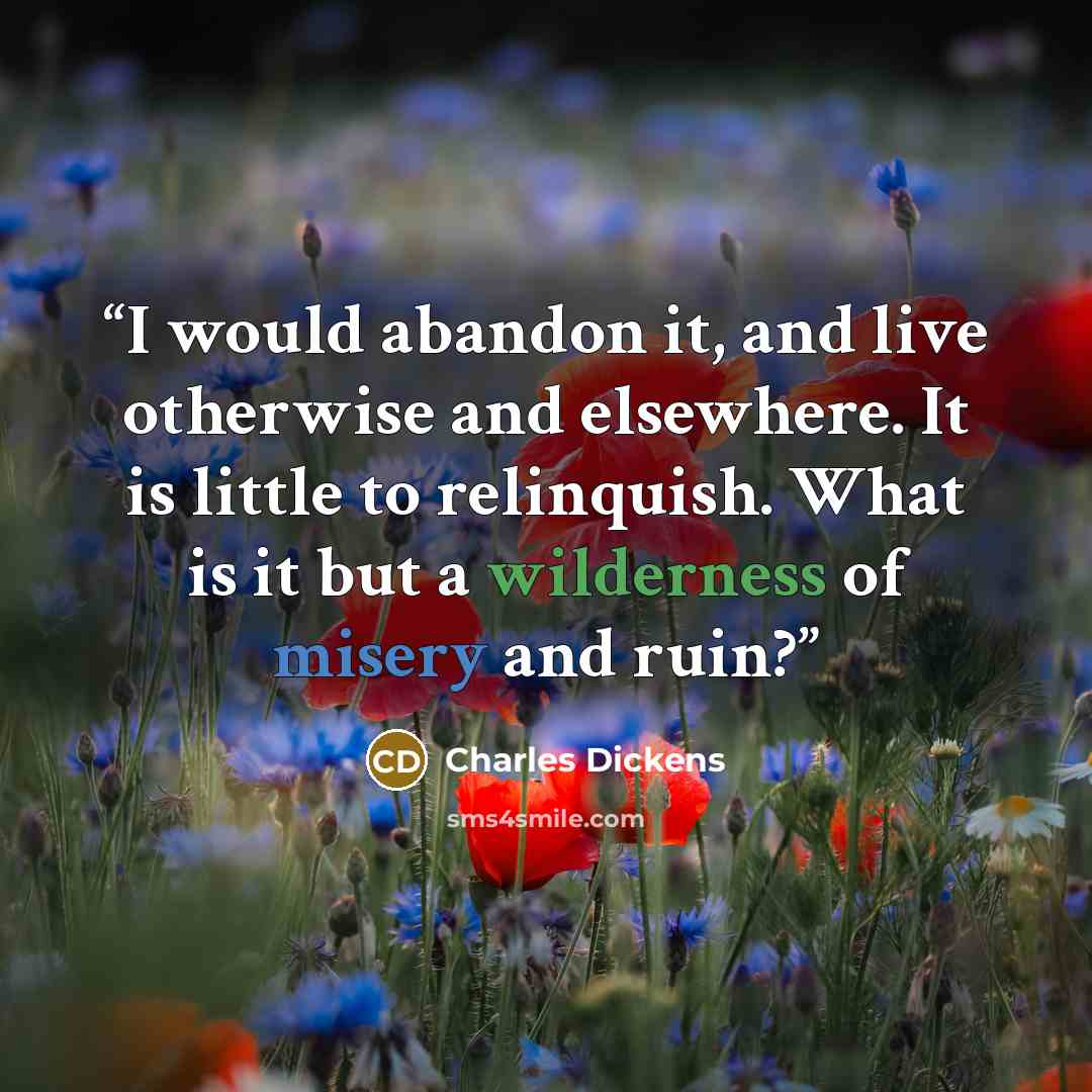 “I would abandon it, and live otherwise and elsewhere. It is little to relinquish. What is it but a wilderness of misery and ruin?” quote by Charles Dickens