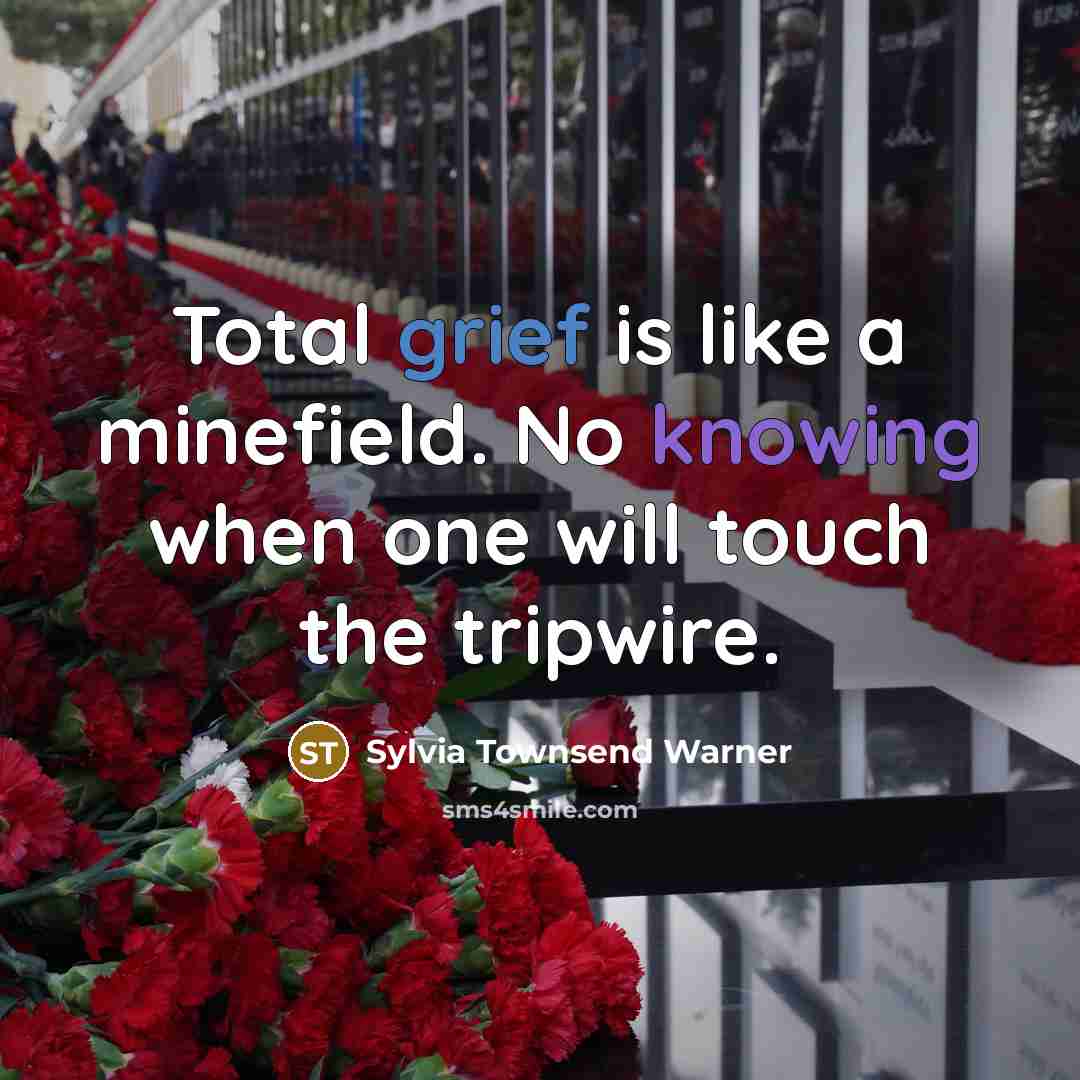 “Total grief is like a minefield. No knowing when one will touch the tripwire.” quote by Sylvia Townsend Warner