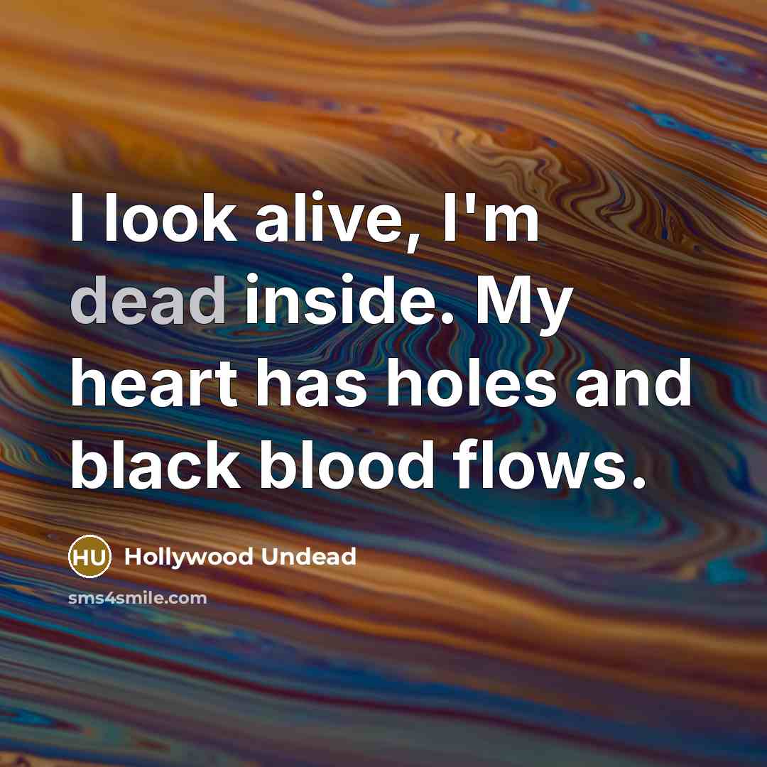 “I look alive, I'm dead inside. My heart has holes and black blood flows.” quote by Hollywood Undead