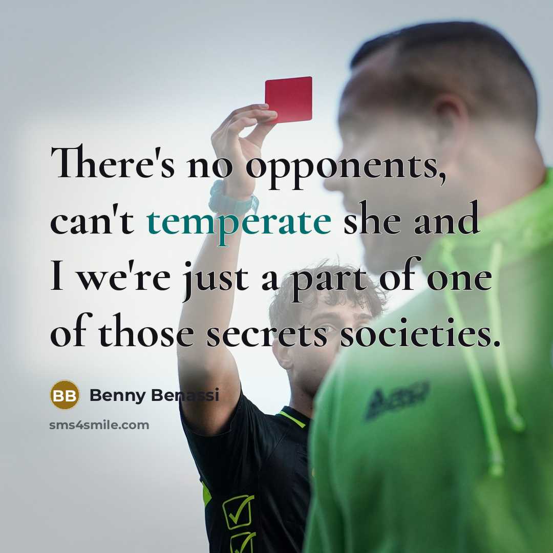 “There's no opponents, can't temperate she and I we're just a part of one of those secrets societies.” quote by Benny Benassi