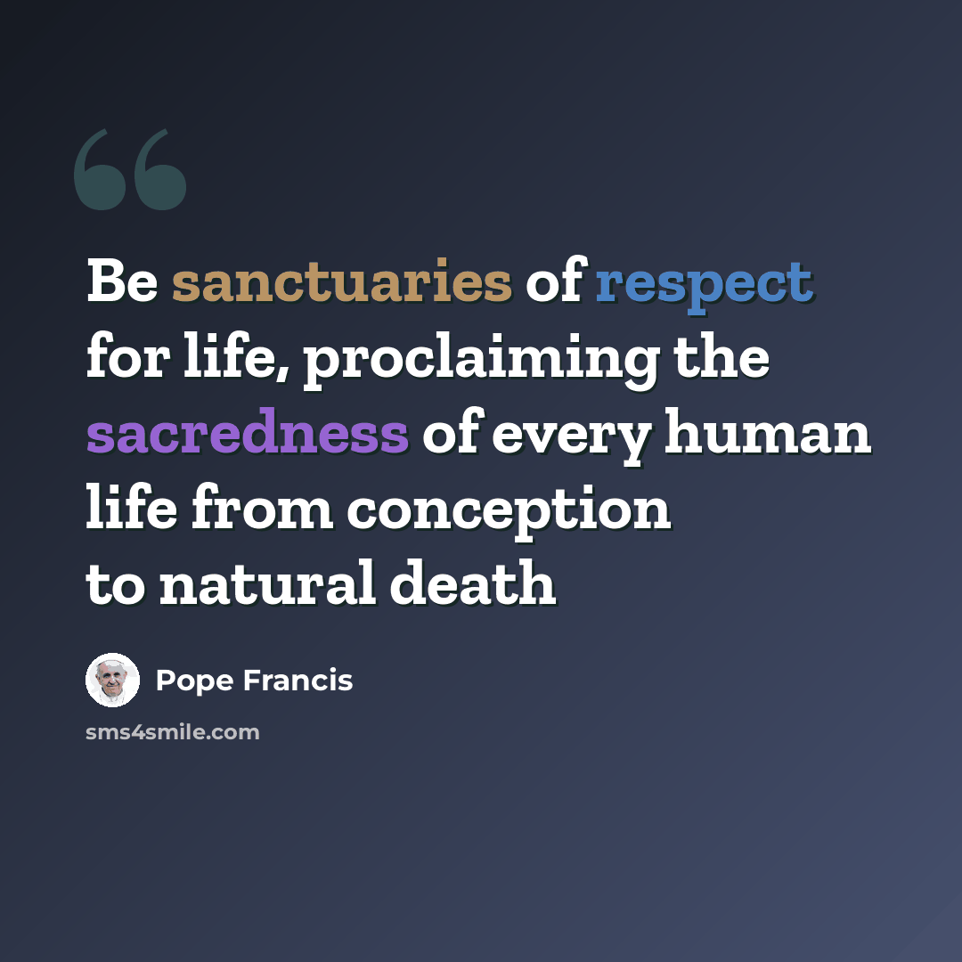 “Be sanctuaries of respect for life, proclaiming the sacredness of every human life from conception to natural death” quote by Pope Francis