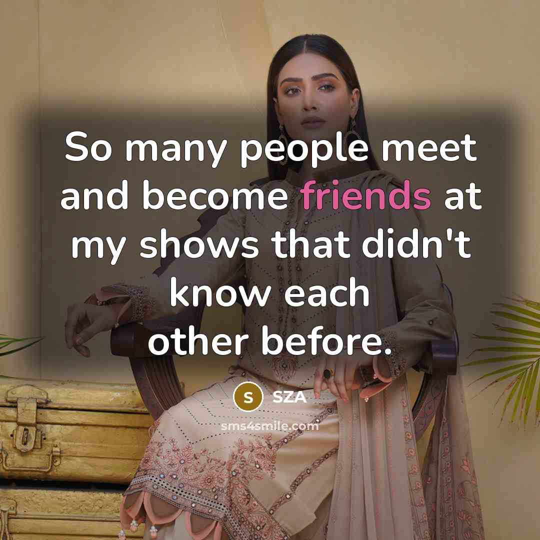 “So many people meet and become friends at my shows that didn't know each other before.” quote by SZA