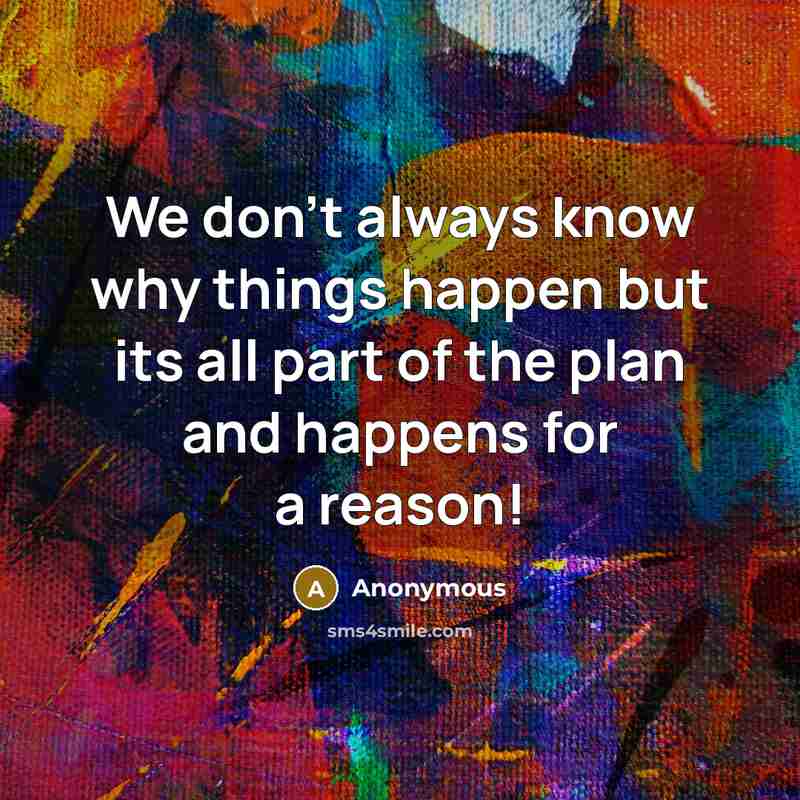 “We don't always know why things happen but its all part of the plan and happens for a reason!” quote by Anonymous