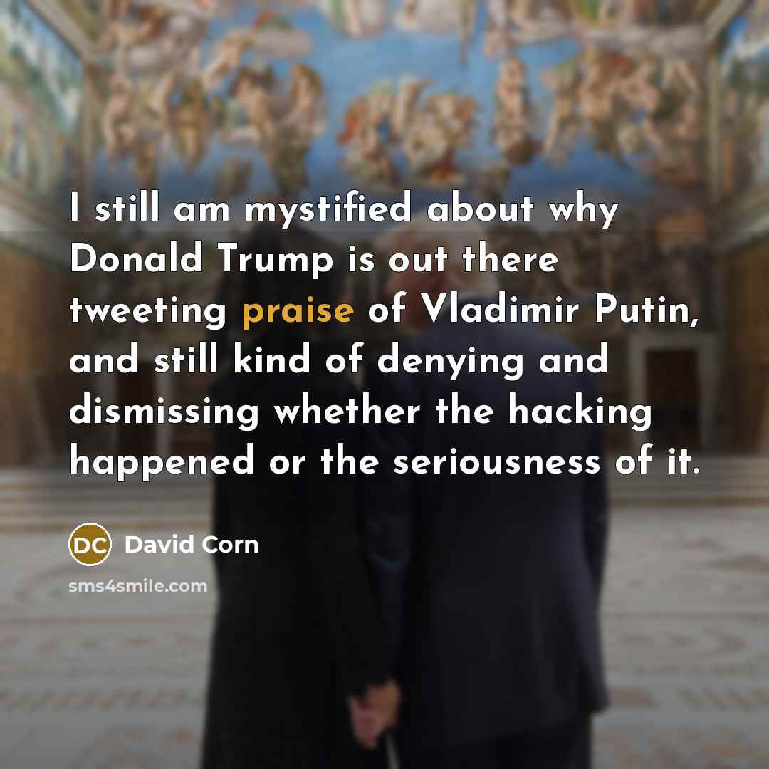 “I still am mystified about why Donald Trump is out there tweeting praise of Vladimir Putin, and still kind of denying and dismissing whether the hacking happened or the seriousness of it.” quote by David Corn