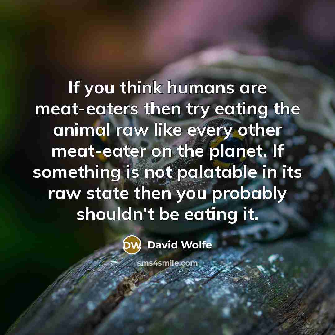 “If you think humans are meat-eaters then try eating the animal raw like every other meat-eater on the planet. If something is not palatable in its raw state then you probably shouldn't be eating it.” quote by David Wolfe