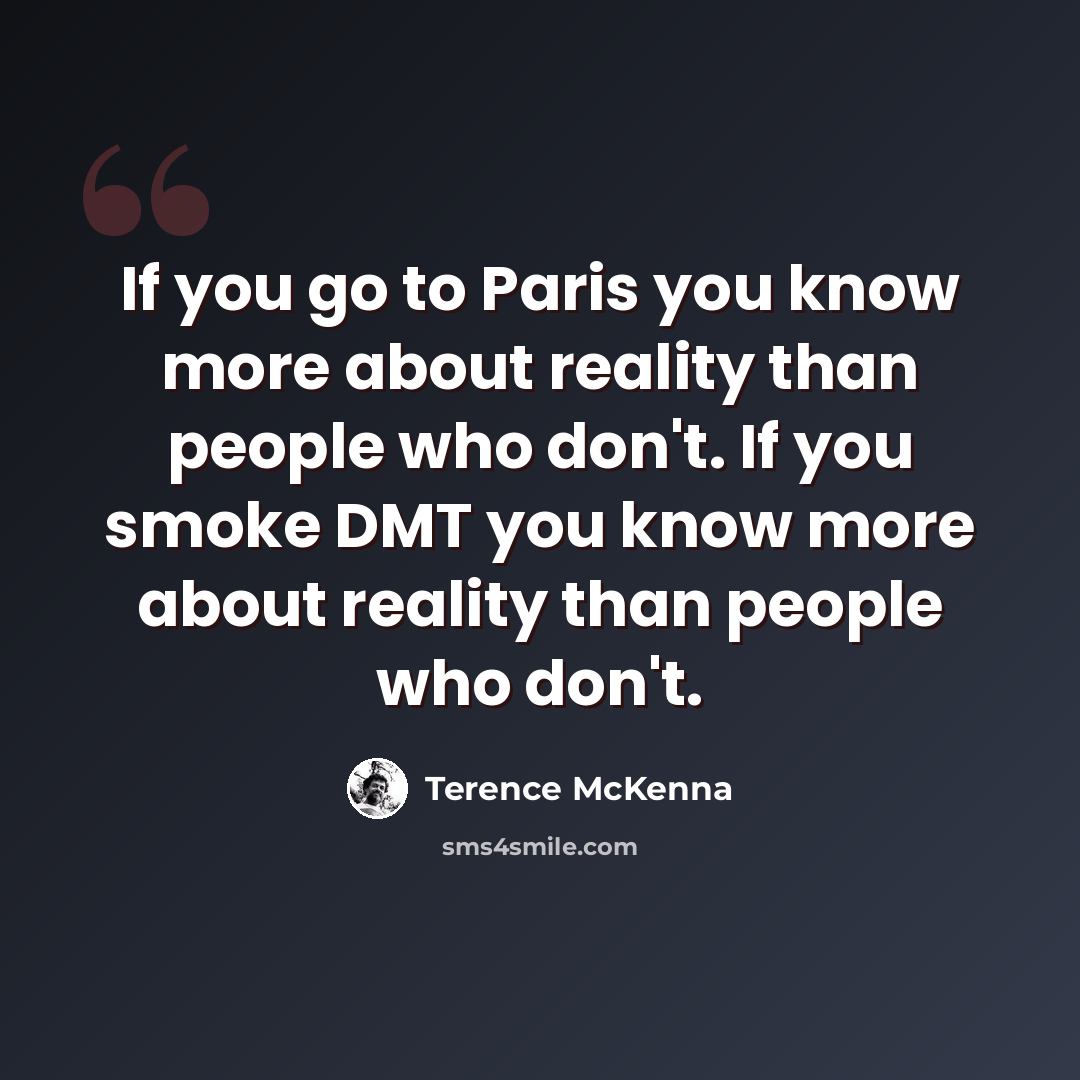 “If you go to Paris you know more about reality than people who don't. If you smoke DMT you know more about reality than people who don't.” quote by Terence McKenna