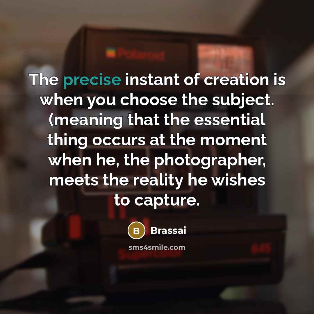 “The precise instant of creation is when you choose the subject. (meaning that the essential thing occurs at the moment when he, the photographer, meets the reality he wishes to capture.” quote by Brassai
