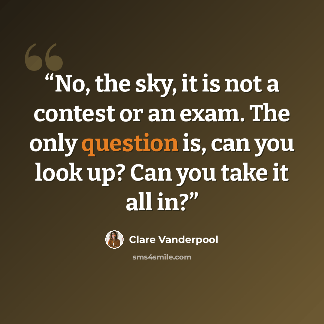 “No, the sky, it is not a contest or an exam. The only question is, can you look up? Can you take it all in?” quote by Clare Vanderpool