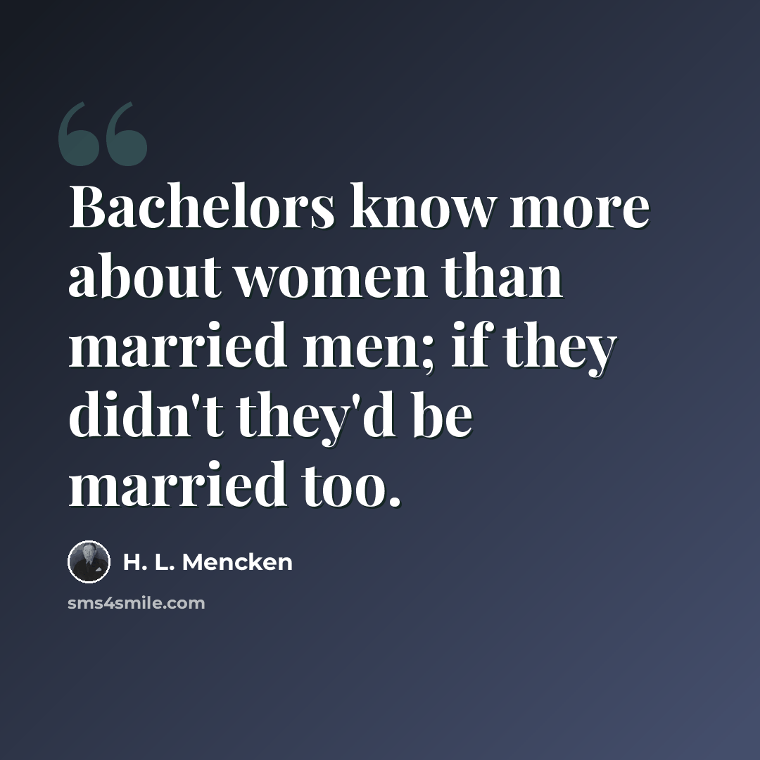 “Bachelors know more about women than married men; if they didn't they'd be married too.” quote by H. L. Mencken