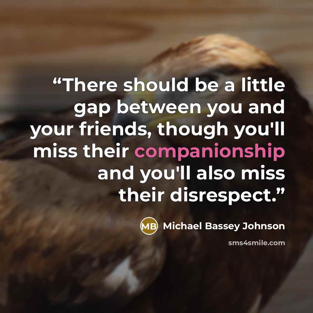 “There should be a little gap between you and your friends, though you'll miss their companionship and you'll also miss their disrespect.” quote by Michael Bassey Johnson