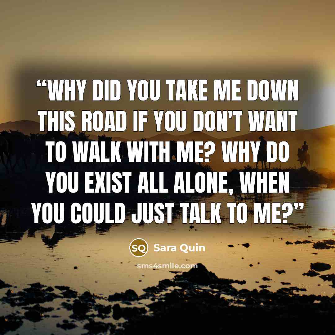 “Why did you take me down this road if you don't want to walk with me? Why do you exist all alone, when you could just talk to me?” quote by Sara Quin