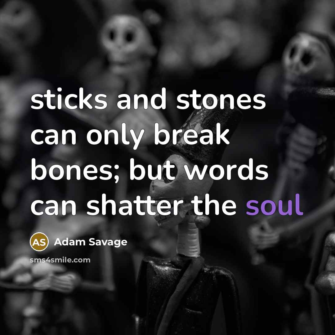 “sticks and stones can only break bones; but words can shatter the soul” quote by Adam Savage