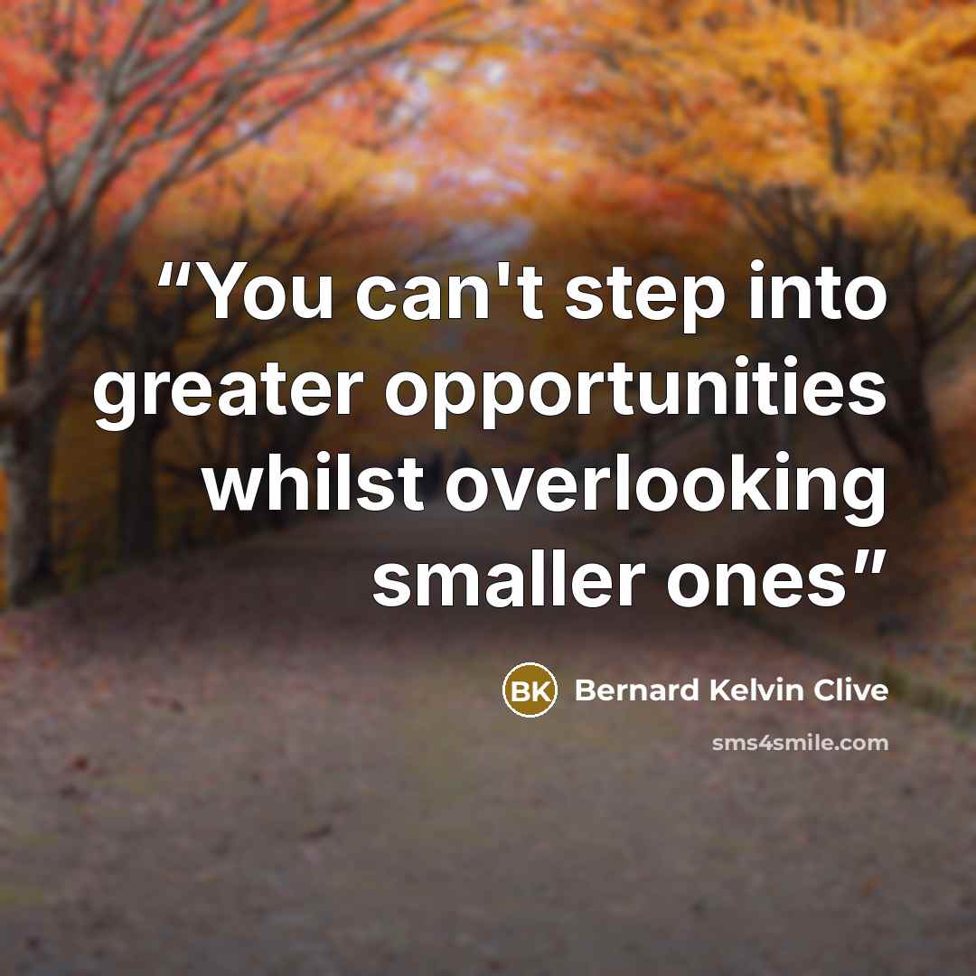 “You can't step into greater opportunities whilst overlooking smaller ones” quote by Bernard Kelvin Clive