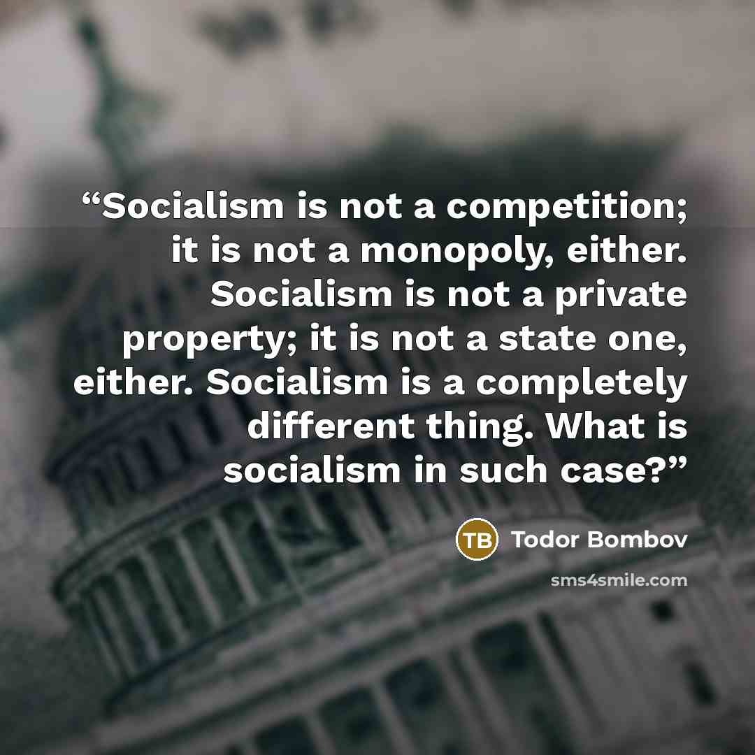 “Socialism is not a competition; it is not a monopoly, either. Socialism is not a private property; it is not a state one, either. Socialism is a completely different thing. What is socialism in such case?” quote by Todor Bombov