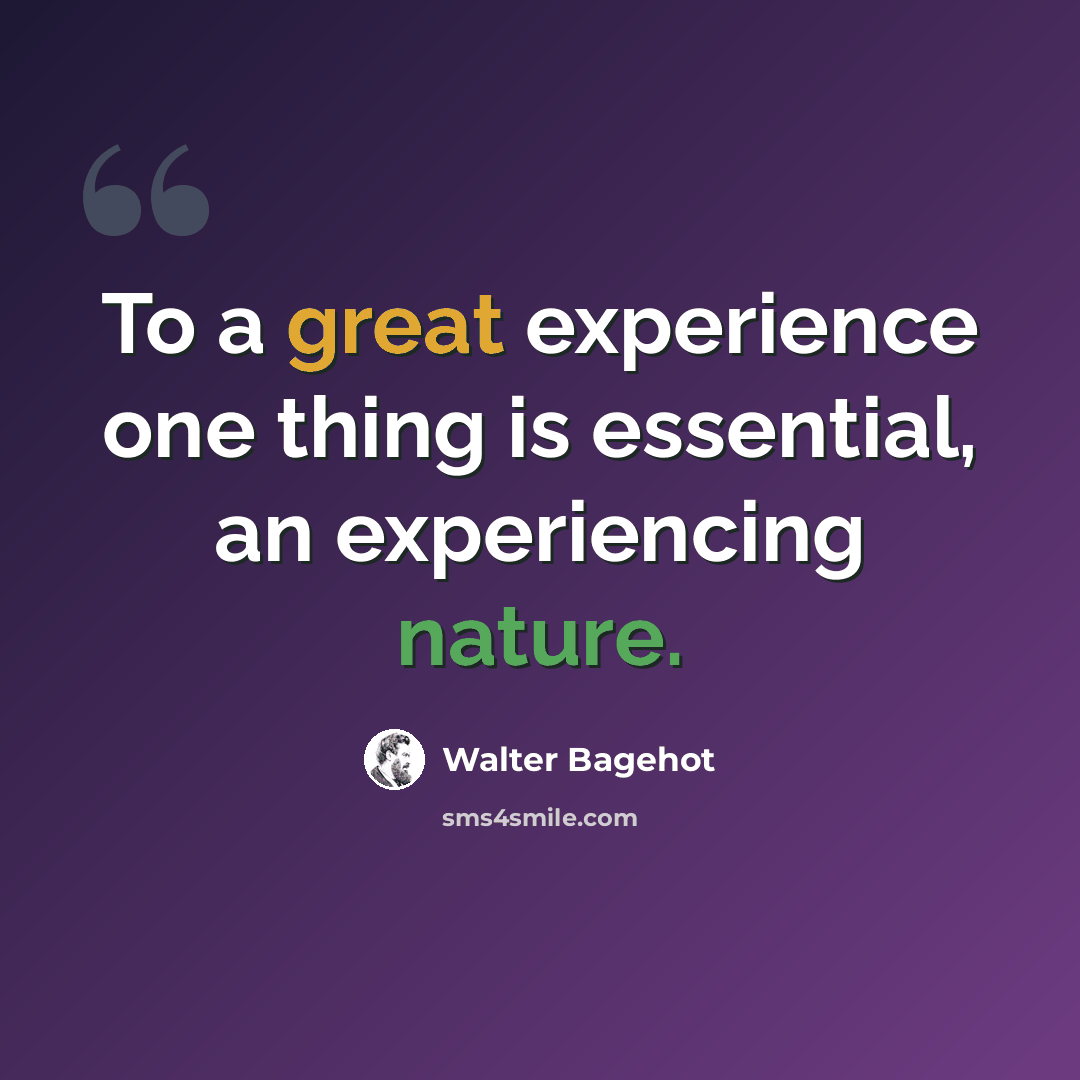 “To a great experience one thing is essential, an experiencing nature.” quote by Walter Bagehot