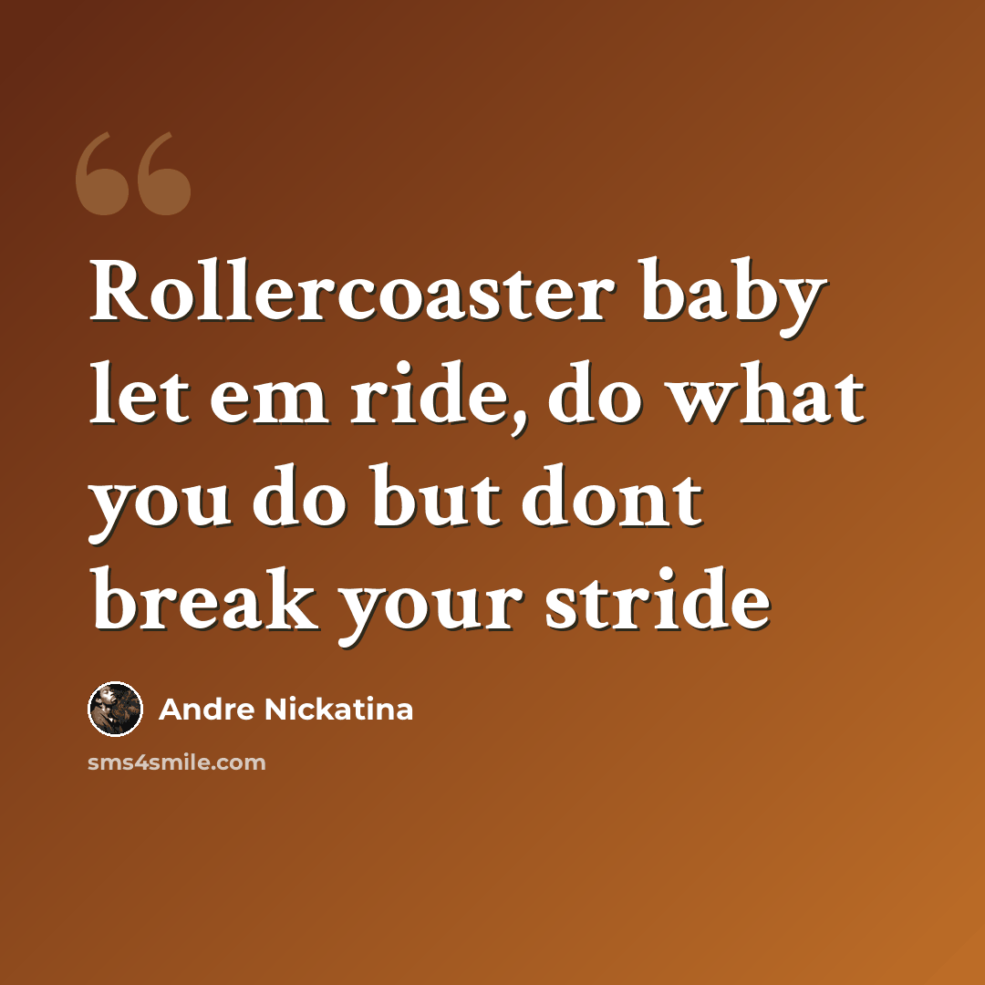 “Rollercoaster baby let em ride, do what you do but dont break your stride” quote by Andre Nickatina