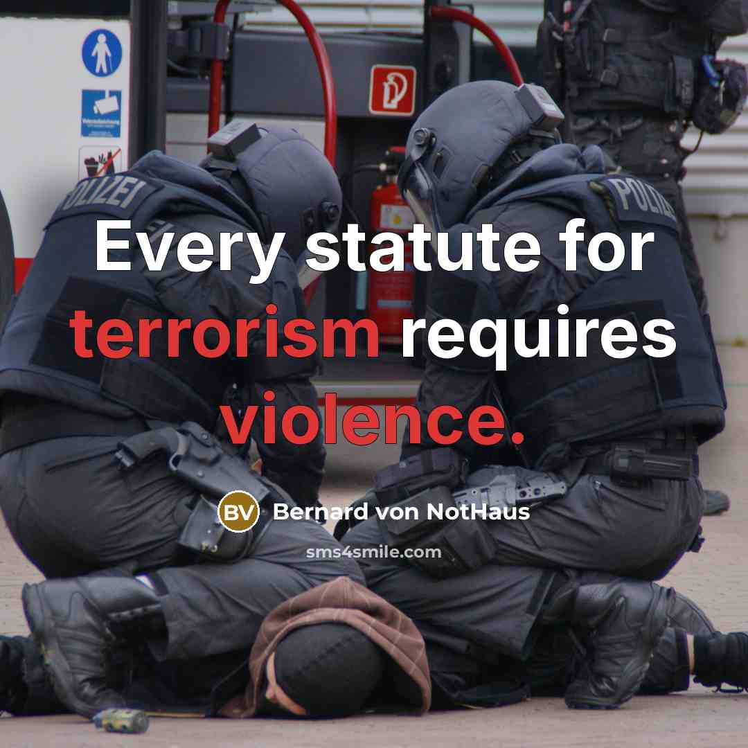 “Every statute for terrorism requires violence.” quote by Bernard von NotHaus