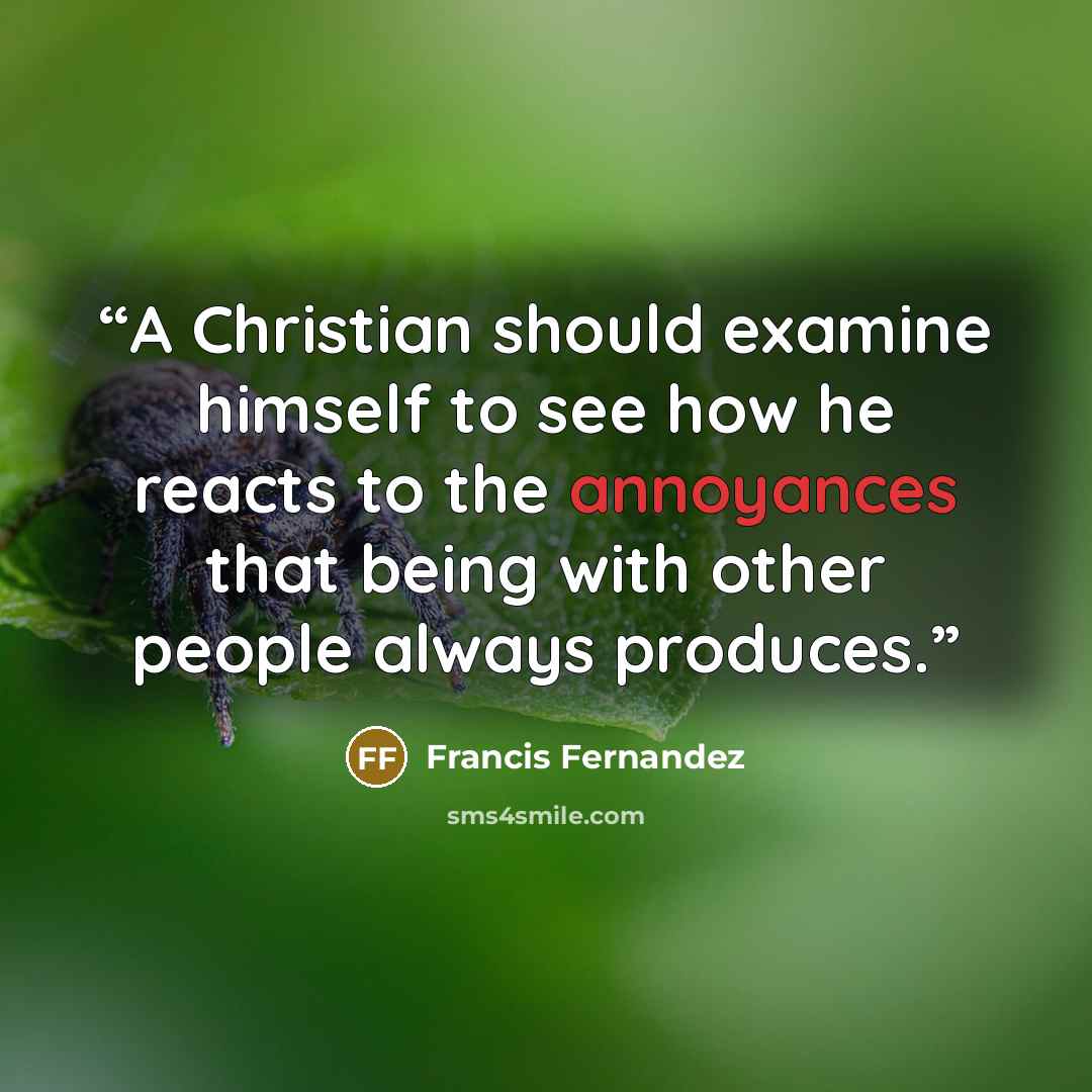 “A Christian should examine himself to see how he reacts to the annoyances that being with other people always produces.” quote by Francis Fernandez