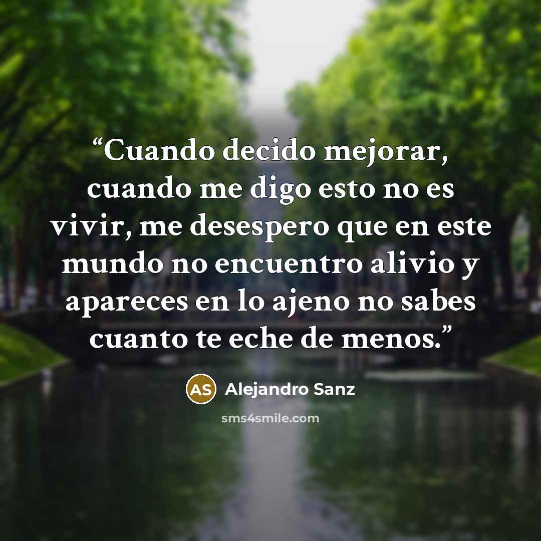 “Cuando decido mejorar, cuando me digo esto no es vivir, me desespero que en este mundo no encuentro alivio y apareces en lo ajeno no sabes cuanto te eche de menos.” quote by Alejandro Sanz