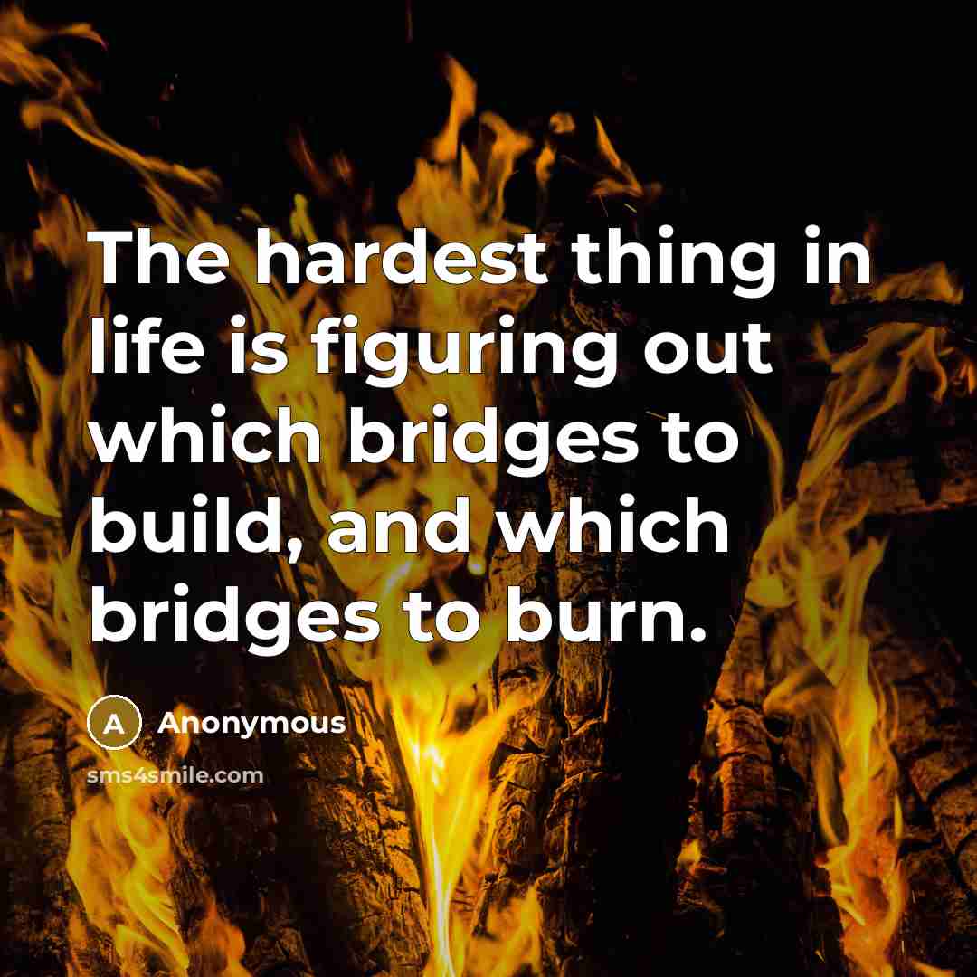 “The hardest thing in life is figuring out which bridges to build, and which bridges to burn.” quote by Anonymous
