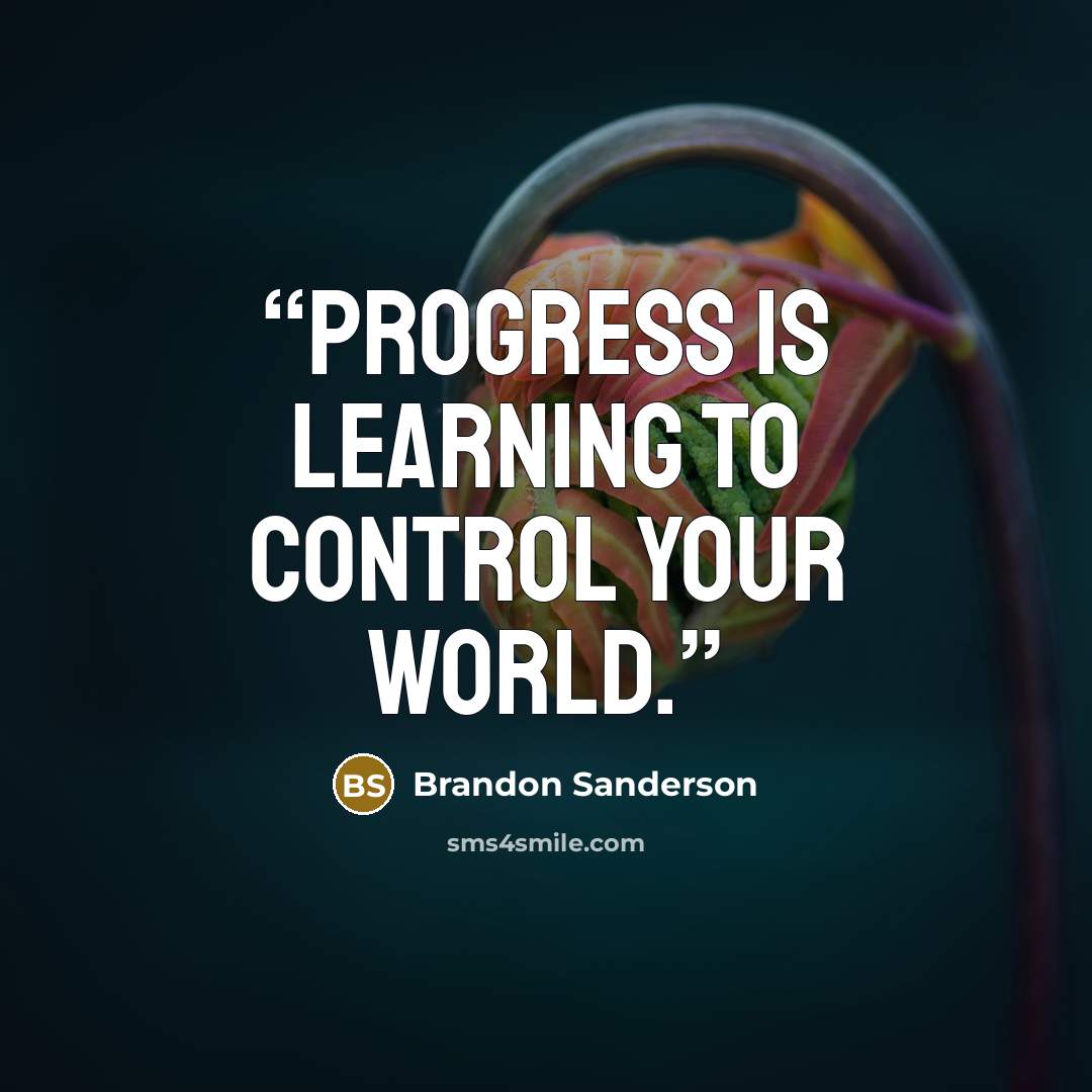 “Progress is learning to control your world.” quote by Brandon Sanderson