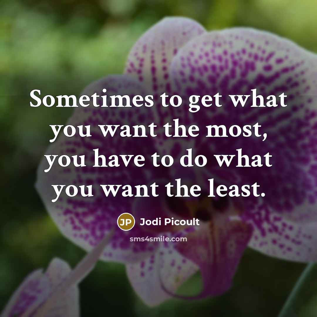 “Sometimes to get what you want the most, you have to do what you want the least.” quote by Jodi Picoult