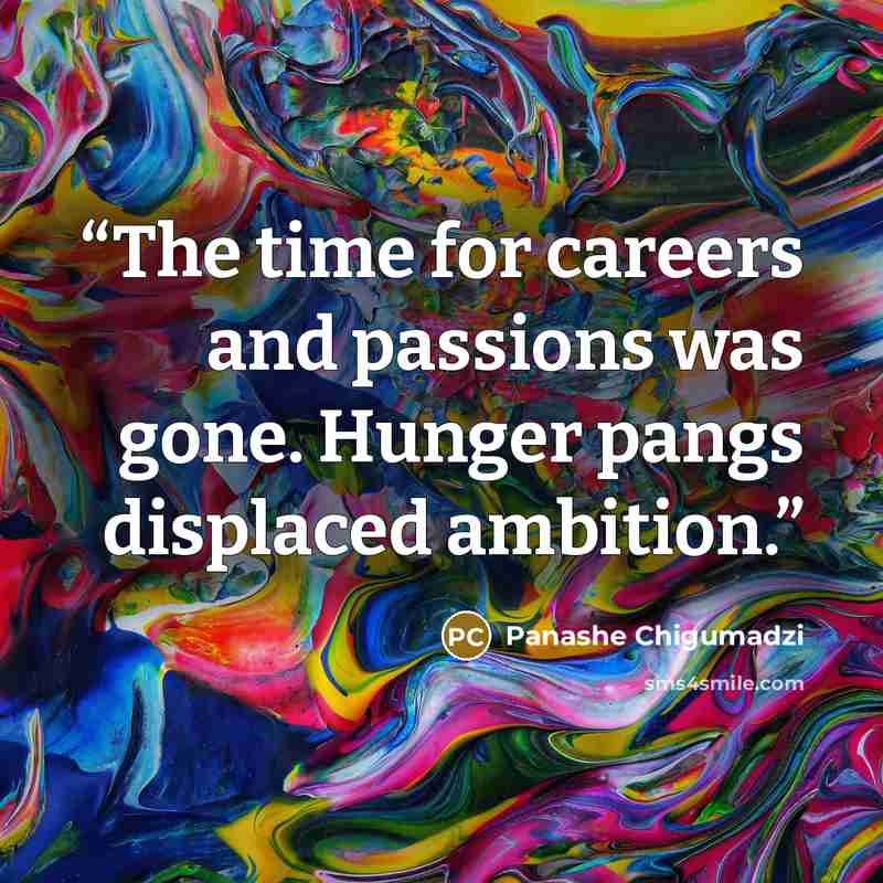 “The time for careers and passions was gone. Hunger pangs displaced ambition.” quote by Panashe Chigumadzi