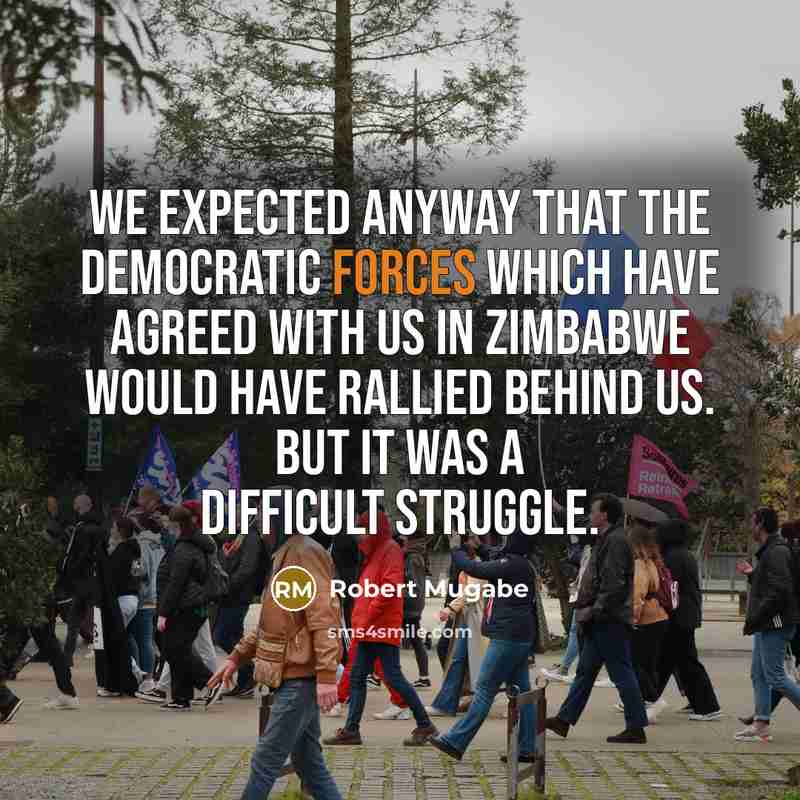“We expected anyway that the democratic forces which have agreed with us in Zimbabwe would have rallied behind us. But it was a difficult struggle.” quote by Robert Mugabe