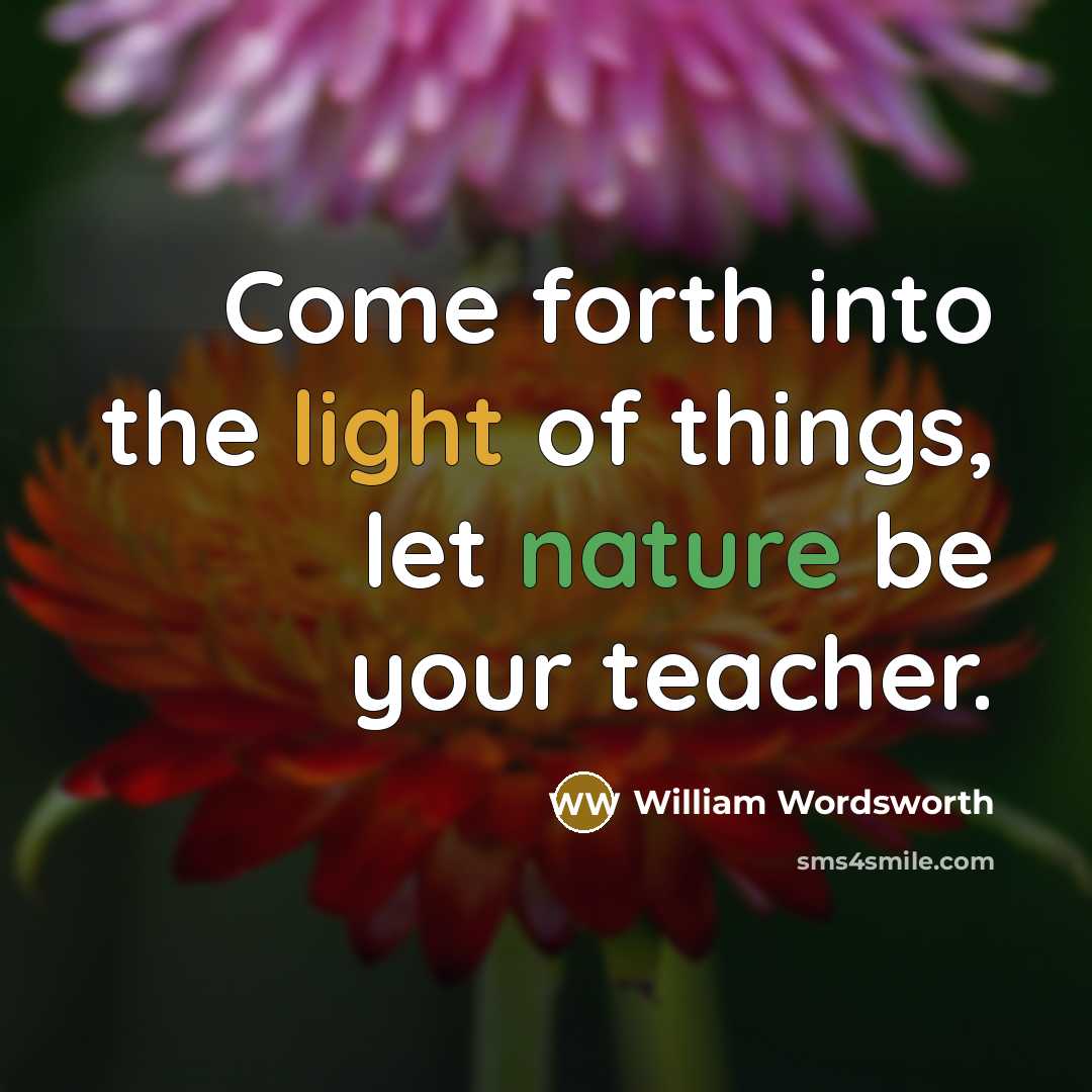 “Come forth into the light of things, let nature be your teacher.” quote by William Wordsworth