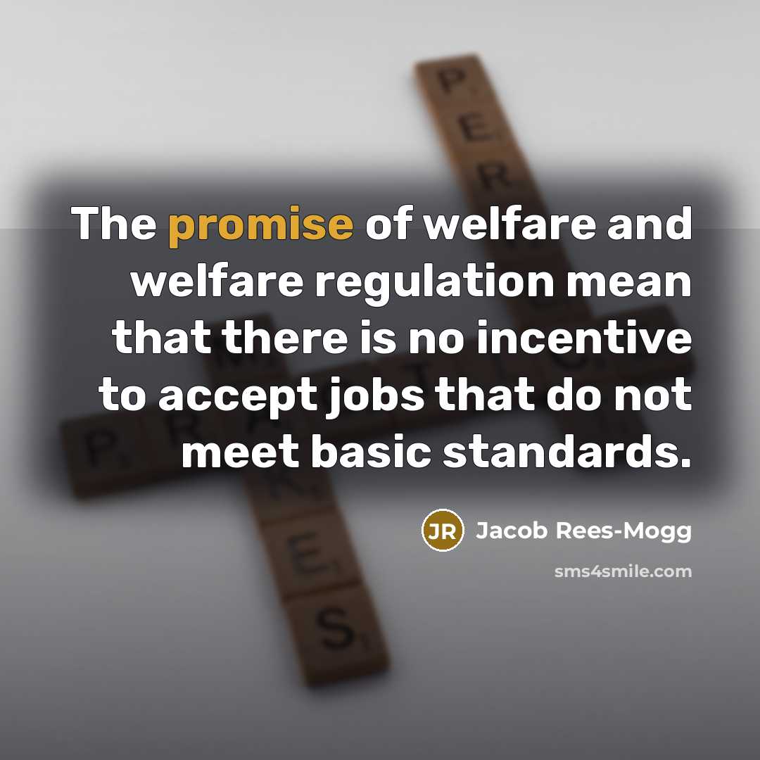“The promise of welfare and welfare regulation mean that there is no incentive to accept jobs that do not meet basic standards.” quote by Jacob Rees-Mogg