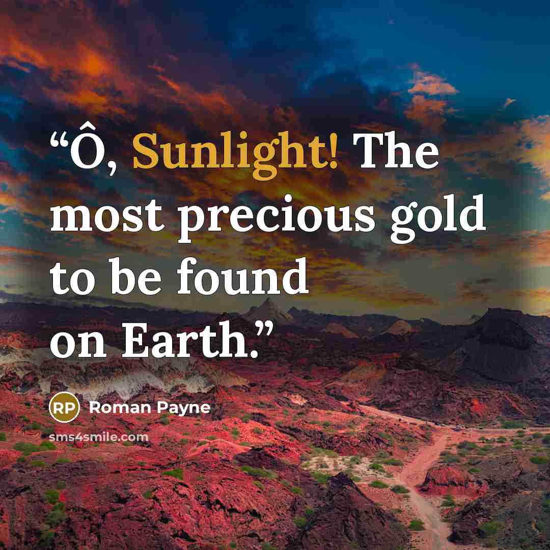 “Ô, Sunlight! The most precious gold to be found on Earth.” quote by Roman Payne