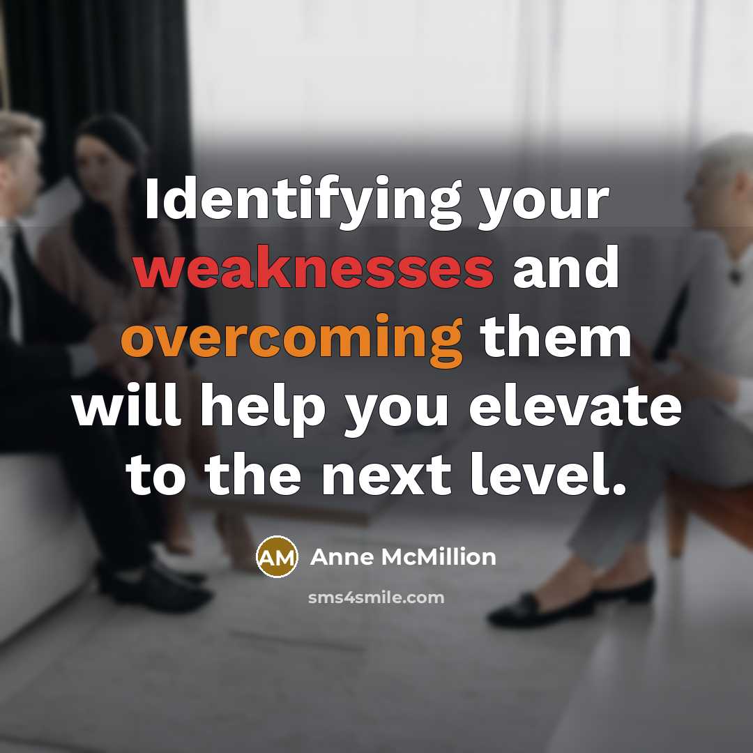 “Identifying your weaknesses and overcoming them will help you elevate to the next level.” quote by Anne McMillion