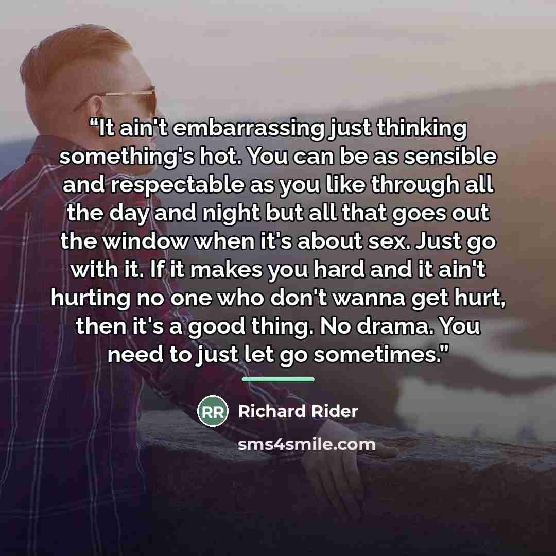 “It ain't embarrassing just thinking something's hot. You can be as sensible and respectable as you like through all the day and night but all that goes out the window when it's about sex. Just go with it. If it makes you hard and it ain't hurting no one who don't wanna get hurt, then it's a good…” quote by Richard Rider