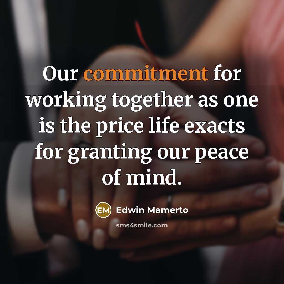 “Our commitment for working together as one is the price life exacts for granting our peace of mind.” quote by Edwin Mamerto