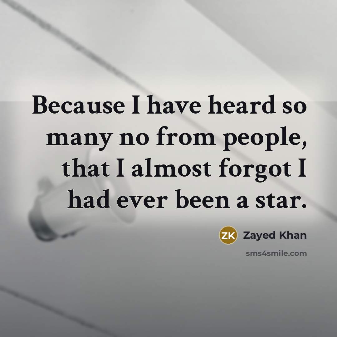 “Because I have heard so many no from people, that I almost forgot I had ever been a star.” quote by Zayed Khan