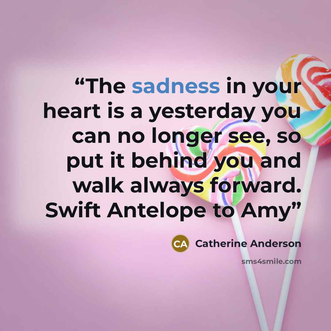 “The sadness in your heart is a yesterday you can no longer see, so put it behind you and walk always forward. Swift Antelope to Amy” quote by Catherine Anderson