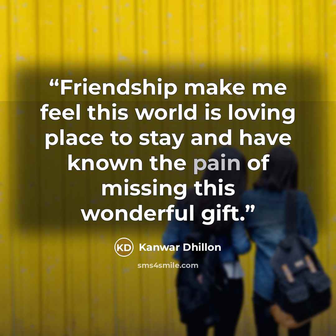 “Friendship make me feel this world is loving place to stay and have known the pain of missing this wonderful gift.” quote by Kanwar Dhillon