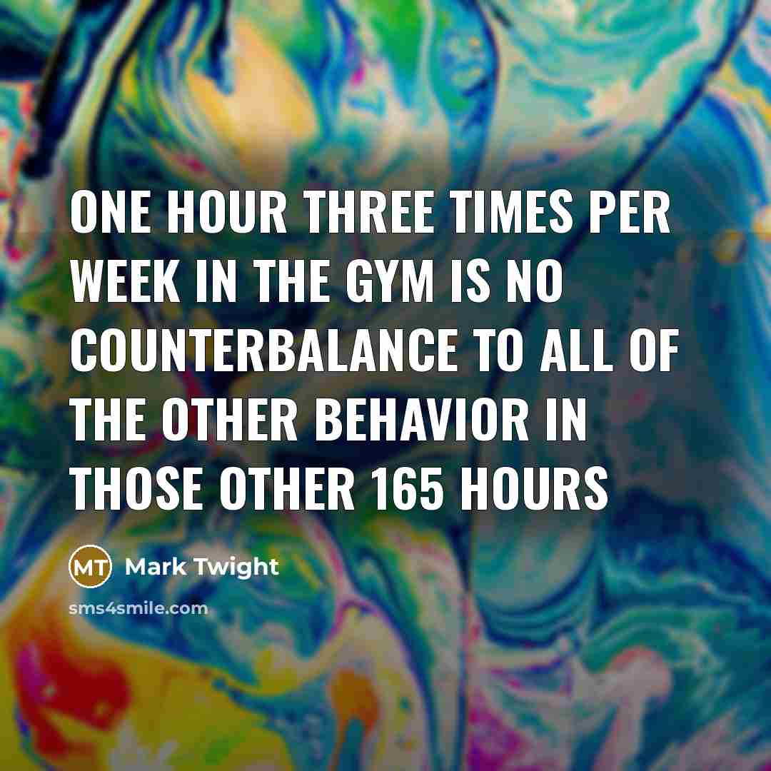 “One hour three times per week in the gym is no counterbalance to all of the other behavior in those other 165 hours” quote by Mark Twight