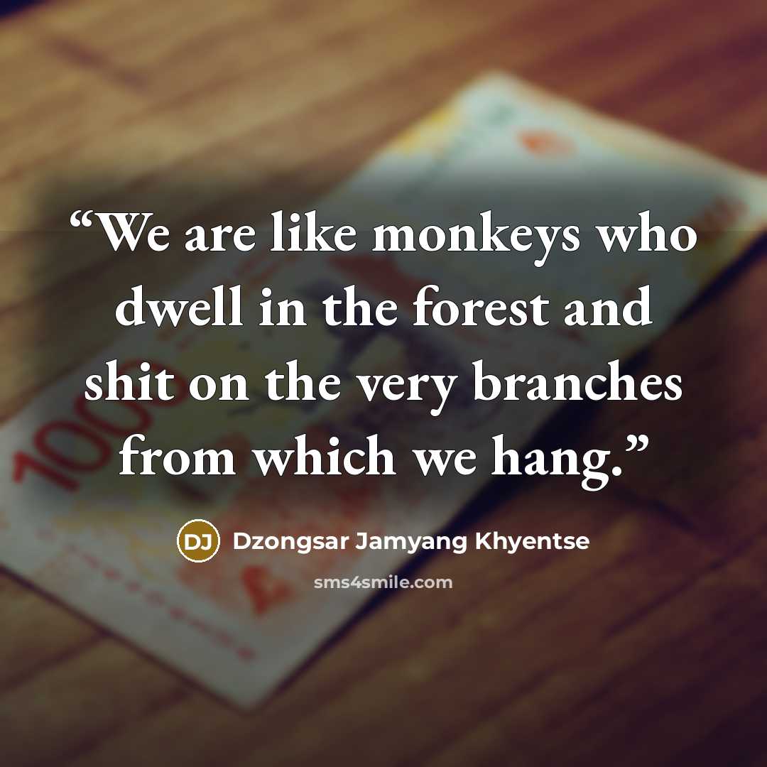 “We are like monkeys who dwell in the forest and shit on the very branches from which we hang.” quote by Dzongsar Jamyang Khyentse