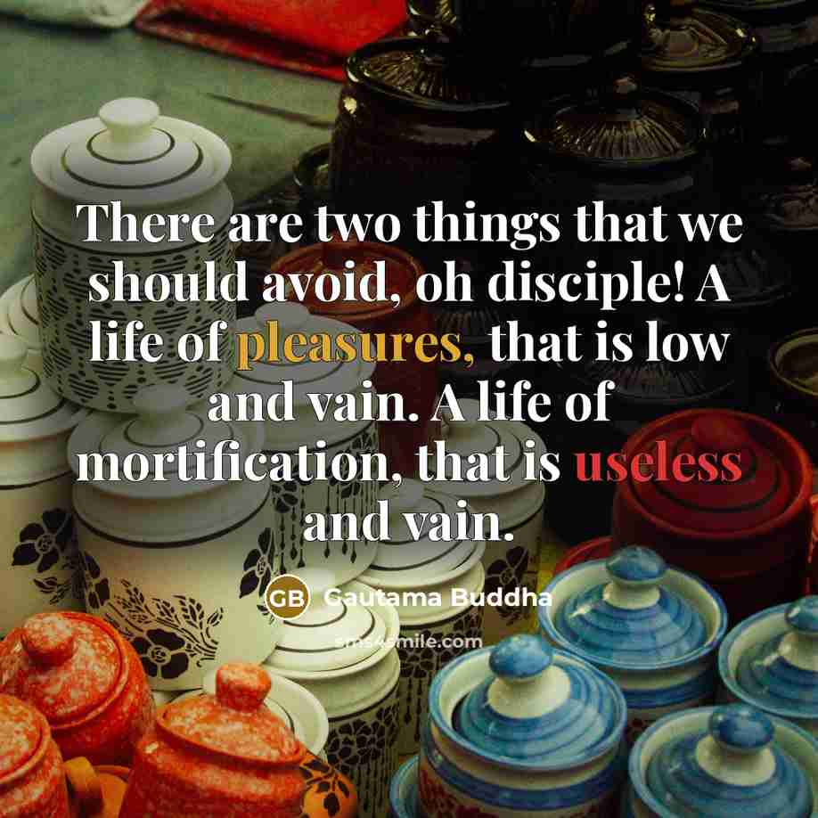 “There are two things that we should avoid, oh disciple! A life of pleasures, that is low and vain. A life of mortification, that is useless and vain.” quote by Gautama Buddha