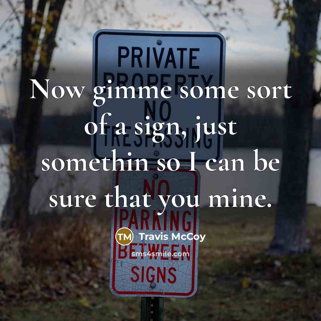 “Now gimme some sort of a sign, just somethin so I can be sure that you mine.” quote by Travis McCoy