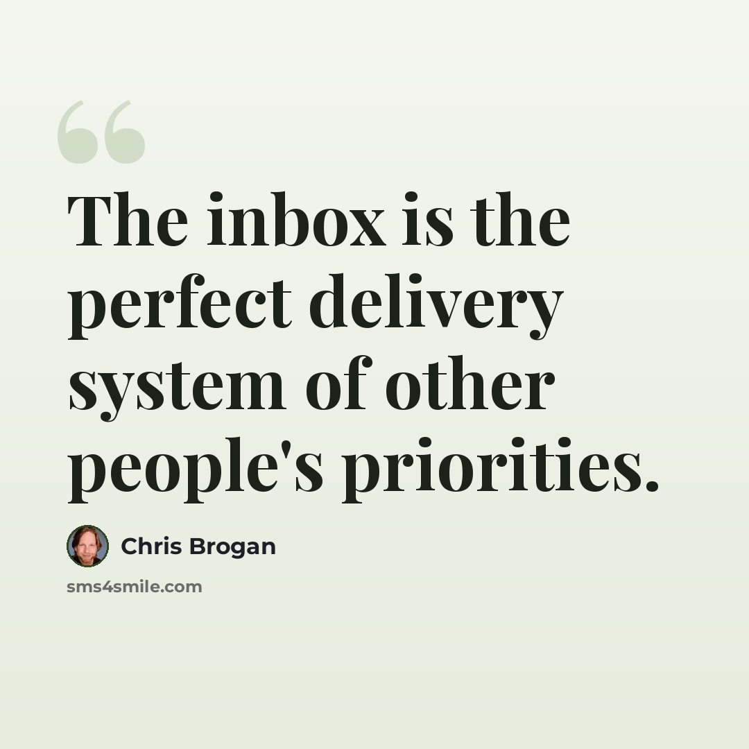 “The inbox is the perfect delivery system of other people's priorities.” quote by Chris Brogan
