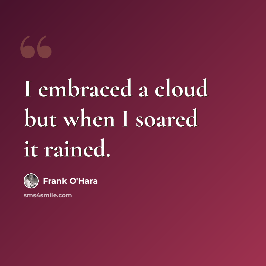 “I embraced a cloud but when I soared it rained.” quote by Frank O'Hara