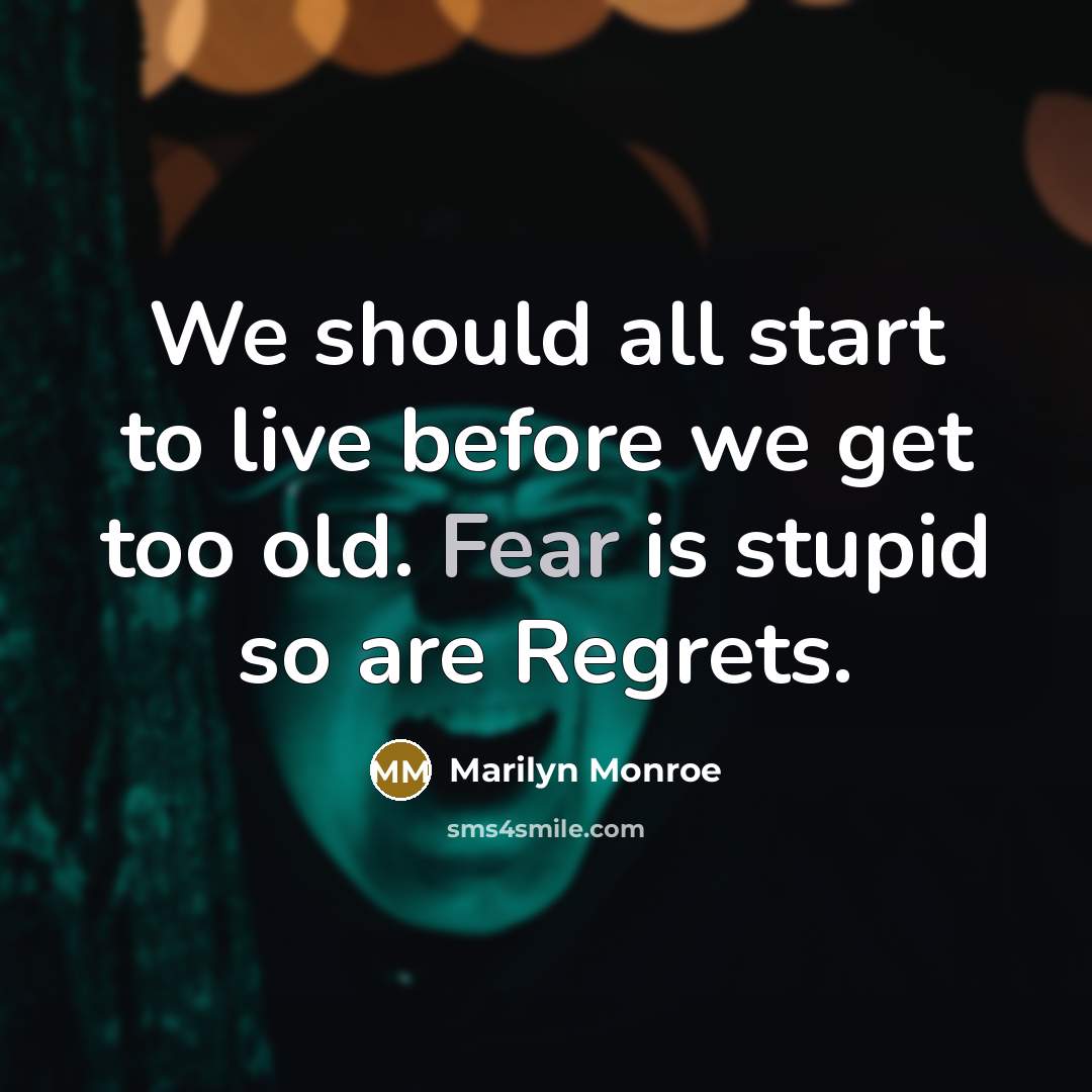 “We should all start to live before we get too old. Fear is stupid so are Regrets.” quote by Marilyn Monroe